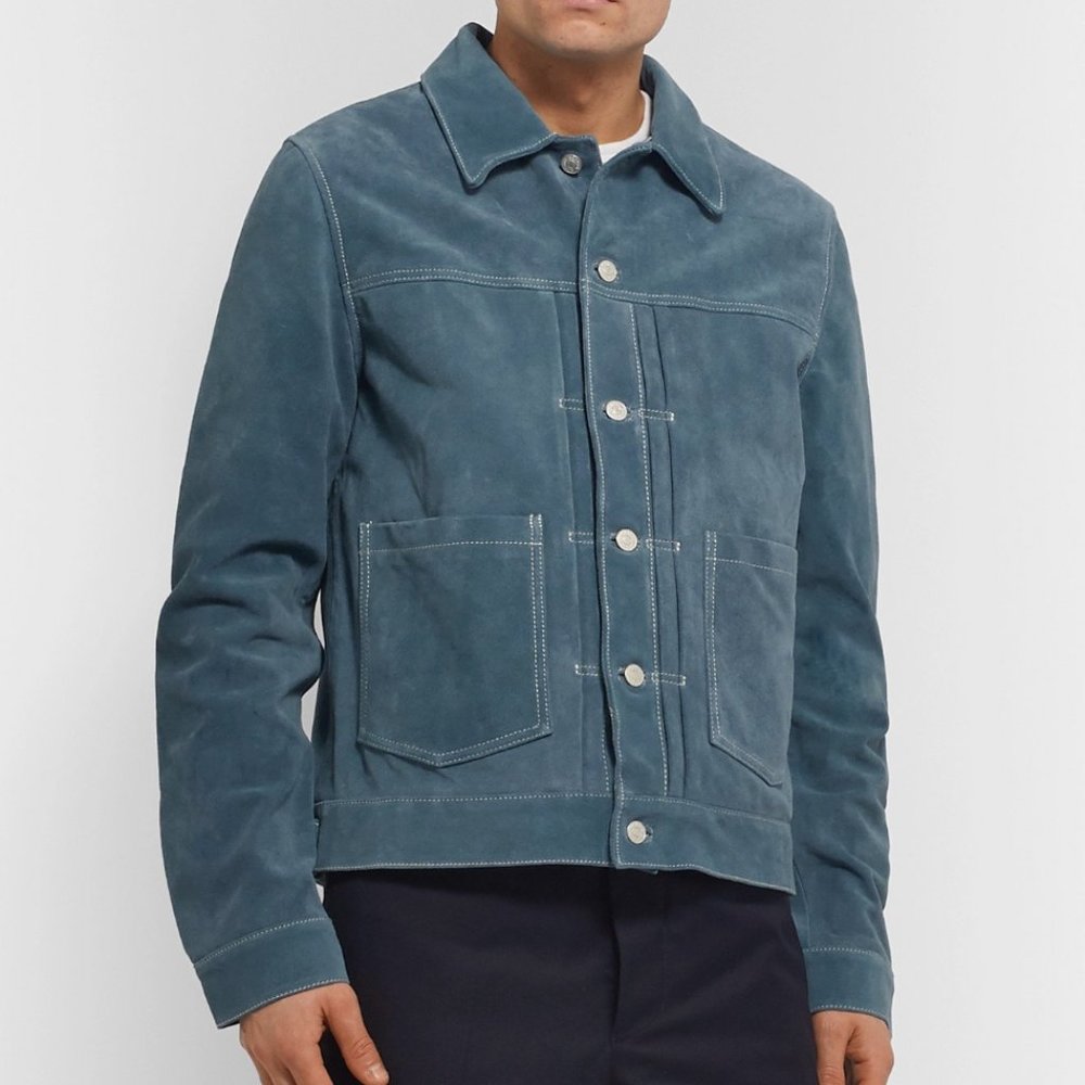 NEW Officine Generale Leo Suede Trucker Jacket blue XL